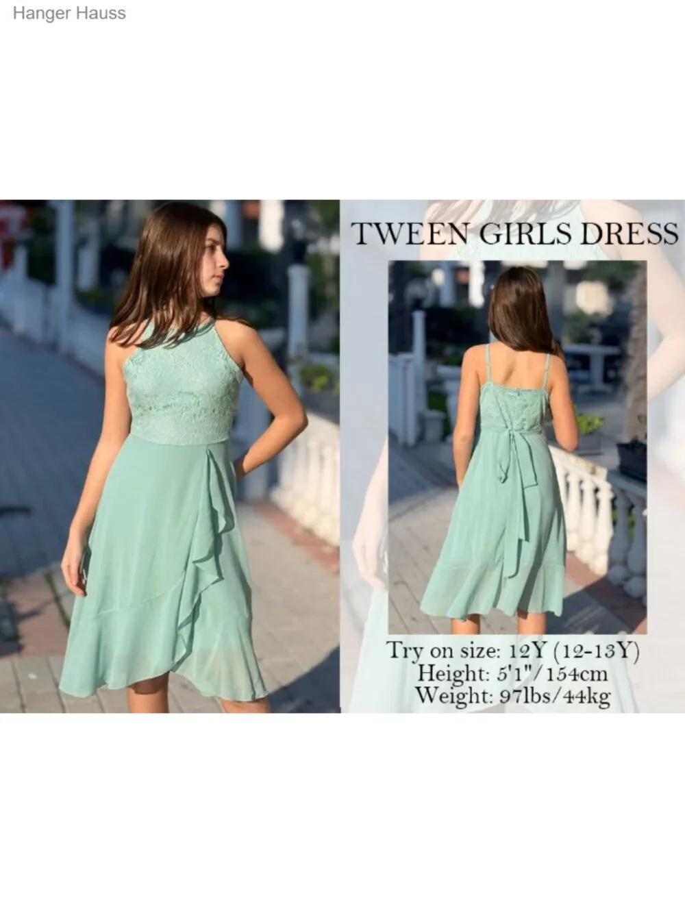 Girls Lace Ruffle Chiffon Halter A-Line High Low Dress Formal
